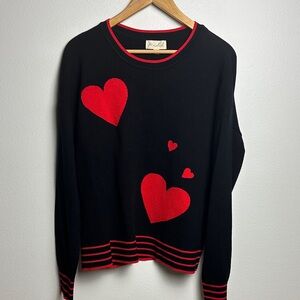 Marled Black & Red Hearts Sweater Large